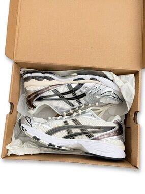 White and Silver asics Athletic Sneakers